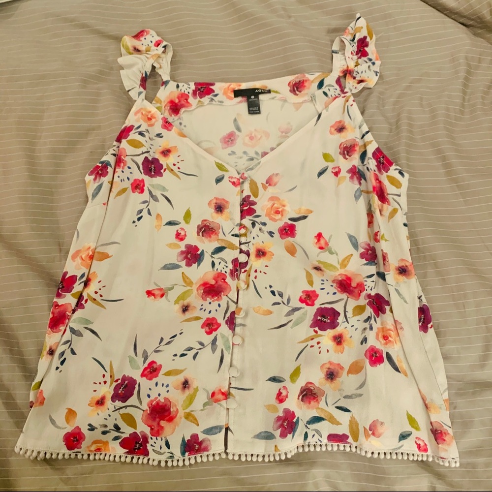 Aqua (Bloomingdales) Floral Tank w/ Ruffle Sleeve